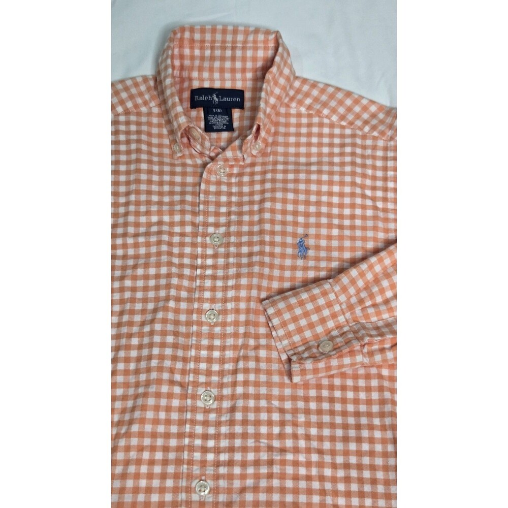 Polo Ralph Lauren Boy’s small 8 Orange White Striped Oxford Button Down